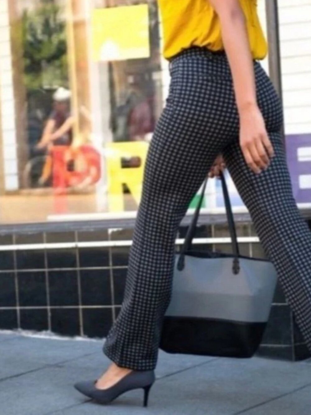 New Betabrand Gray Black Gingham Straight Dress Pant Yoga Pants Large